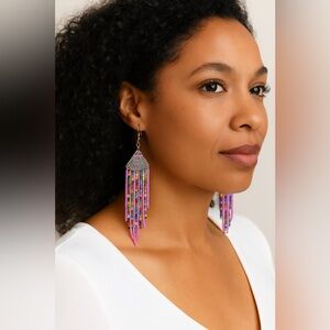 Vibrant Multicolor Beaded Fringe Earrings